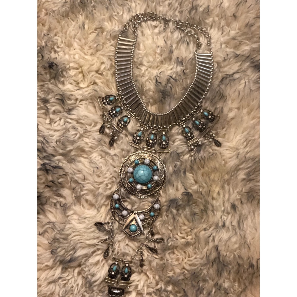 Boho Turquoise Statement Necklace - image 2